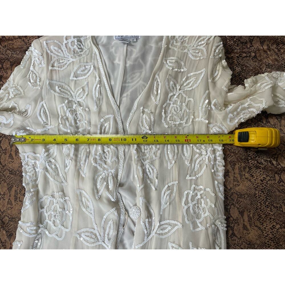 NWT AJ Bari White Cream Beaded Sequin Silk Oversized Long Sleeve Shirt Jacket 14 - Picture 6 of 9